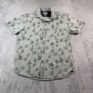 Vissla Button Up Shirt Mens Small Sage Green Floral Print Short Sleeve Casual